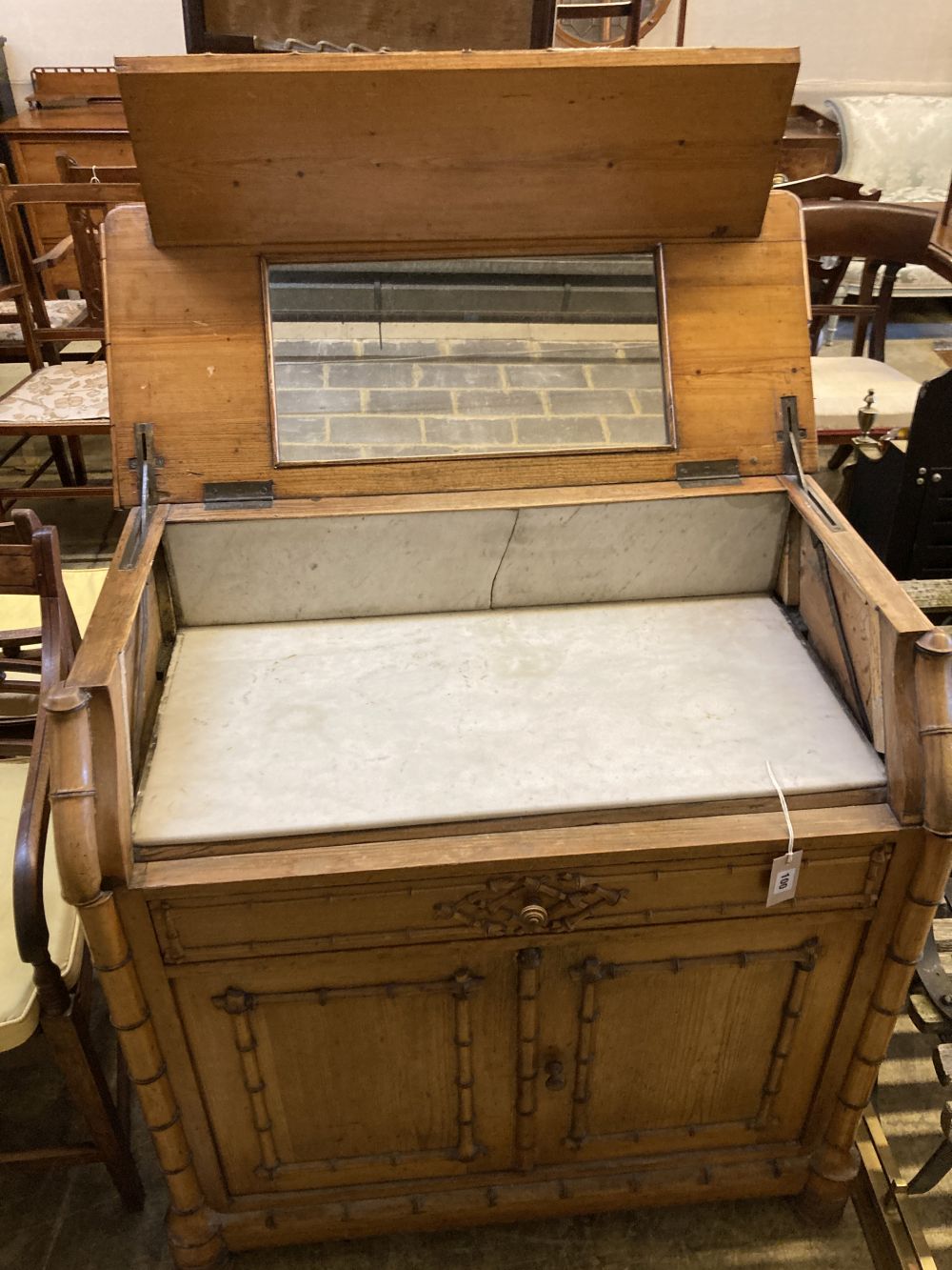 A Victorian pine faux bamboo washstand, width 91cm, depth 48cm, height 95cm